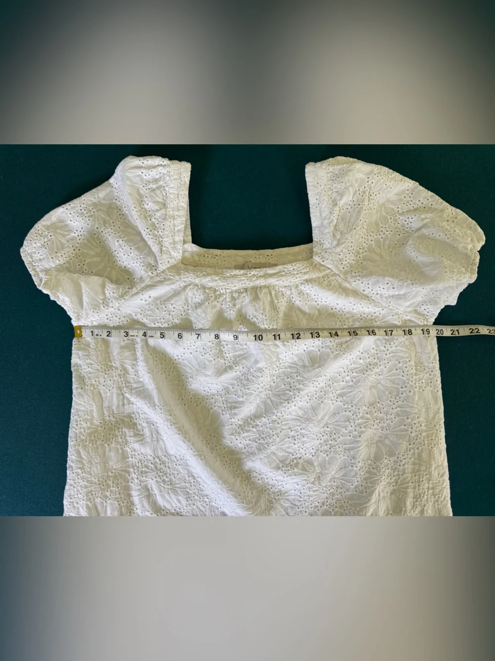 LOFT White Eyelet Square Neck Puff Sleeve Blouse Size Large Cottagecore Feminine